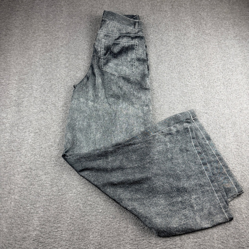 Urban Outfitters Gray Wide Leg Denim Print Pants Contrast Stitch High Waist 4